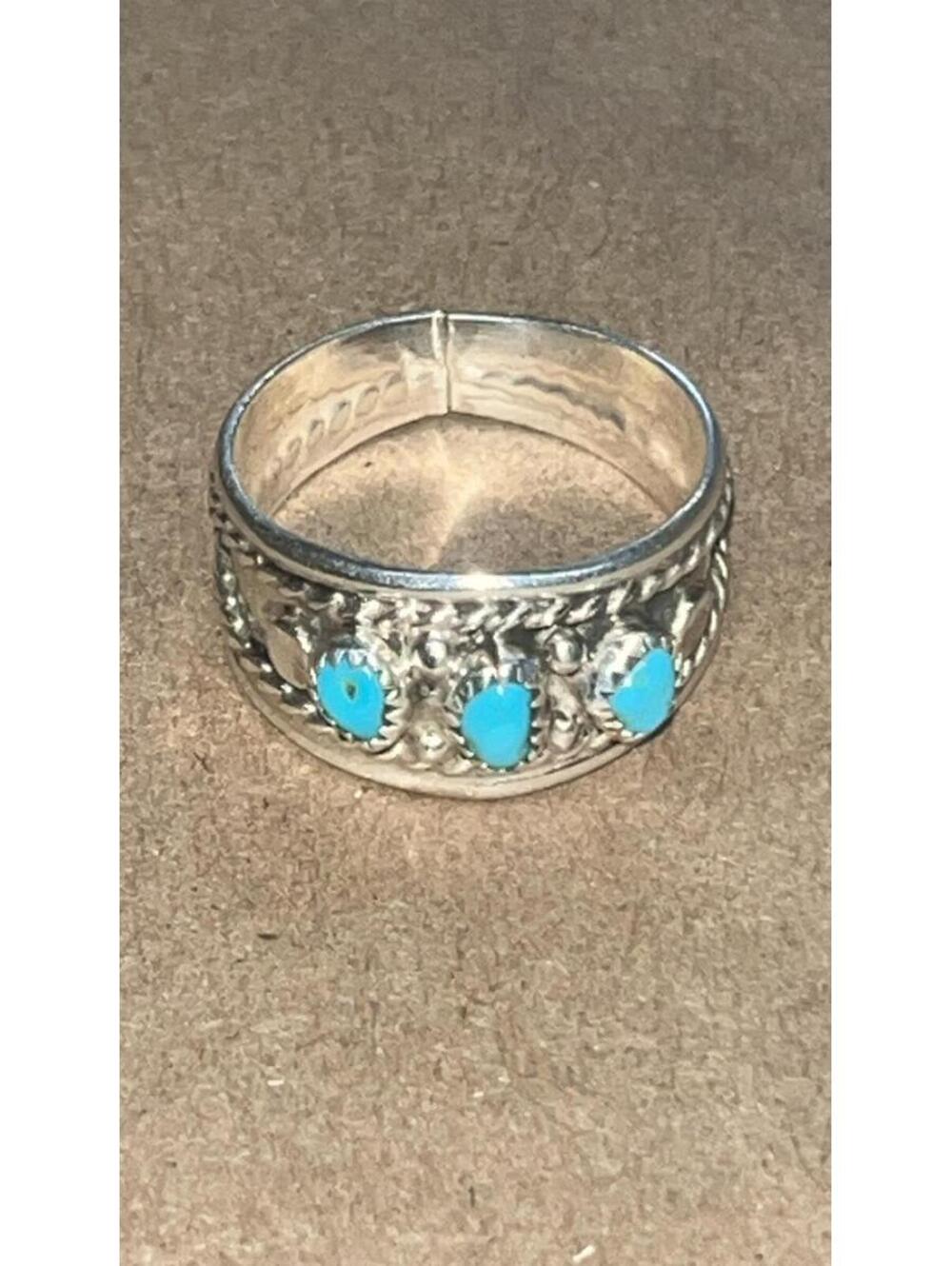 Native American Navajo exquisite sterling silver turquoise design ring size 10.5